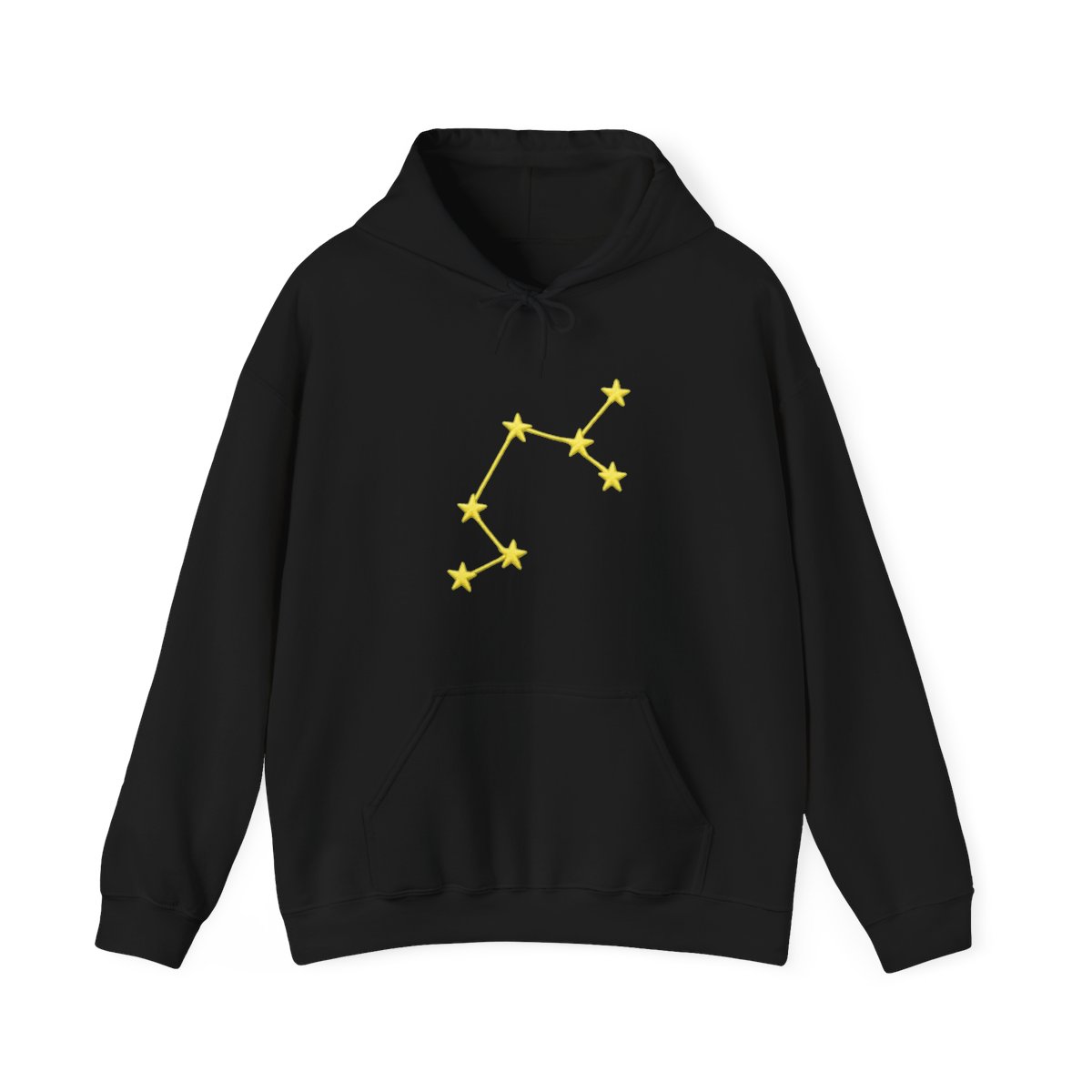 Light green hoodie with yellow constellation embroidery on left sleeve, ribbed cuffs, relaxed fit