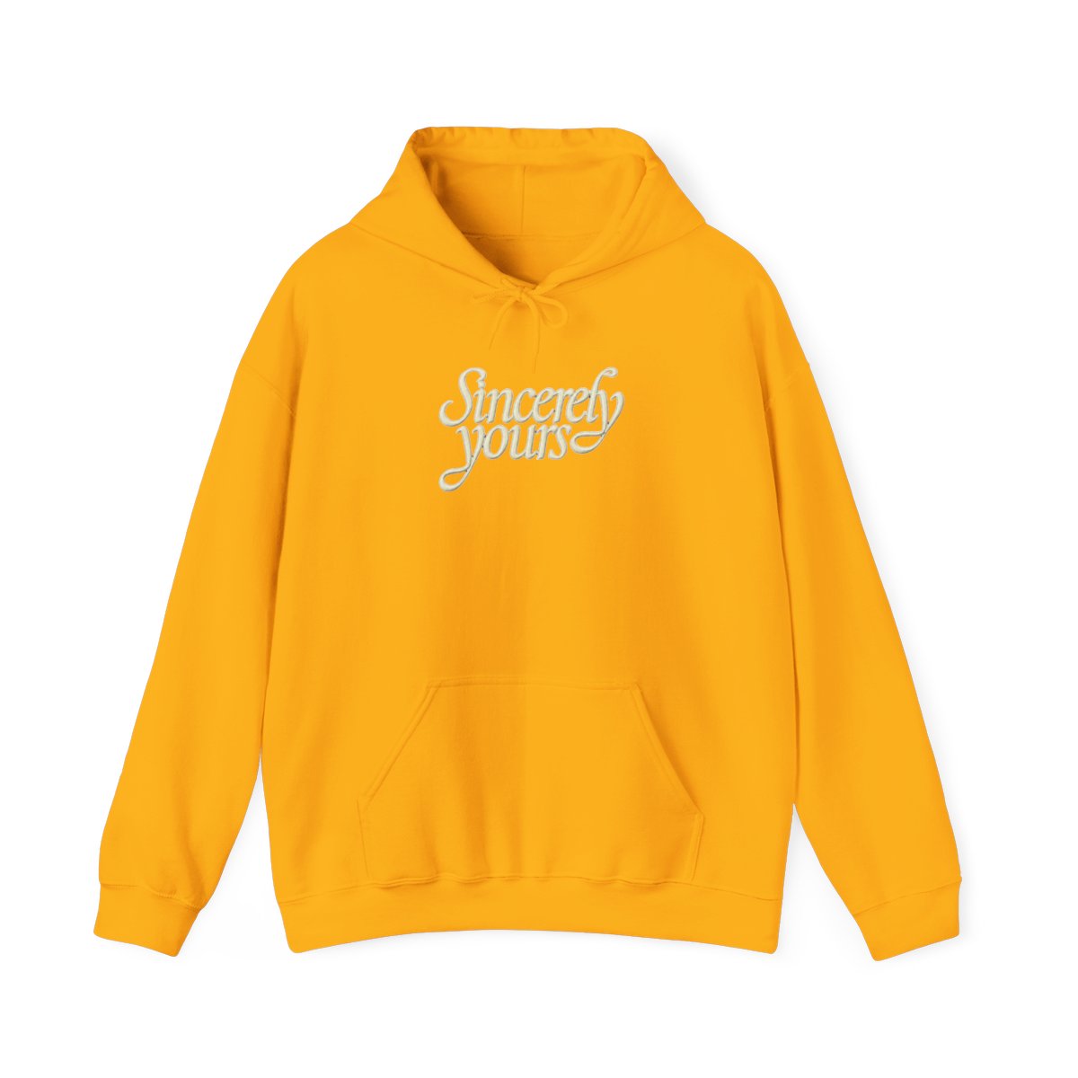 A soft light green hoodie with a drawstring hood, kangaroo pocket, and cursive "Sincerely yours" text on the chest - Official Hoodies merchandise