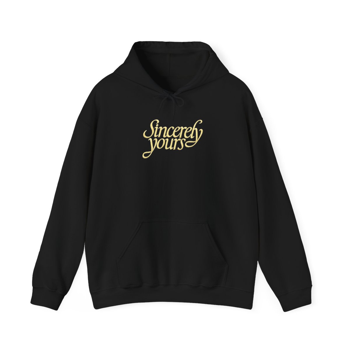 Sincerely Yours Yellow Cursive Print Light Gray Hoodie with Kangaroo Pocket - Official Hoodies merchandise