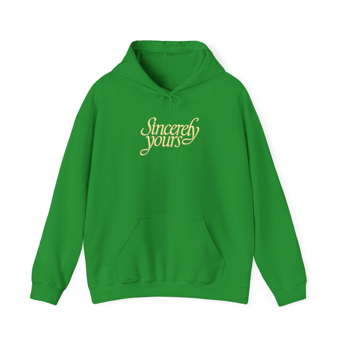 Sincerely Yours Yellow Cursive Print Light Gray Hoodie with Kangaroo Pocket - alternate angle 3, merchandise