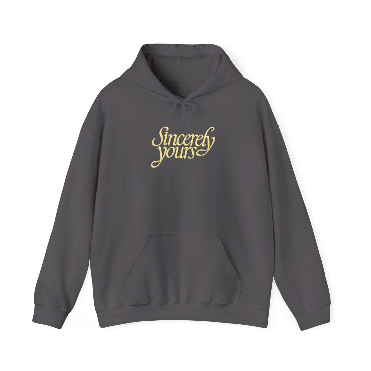 Sincerely Yours Yellow Cursive Print Light Gray Hoodie with Kangaroo Pocket - alternate angle 4, merchandise