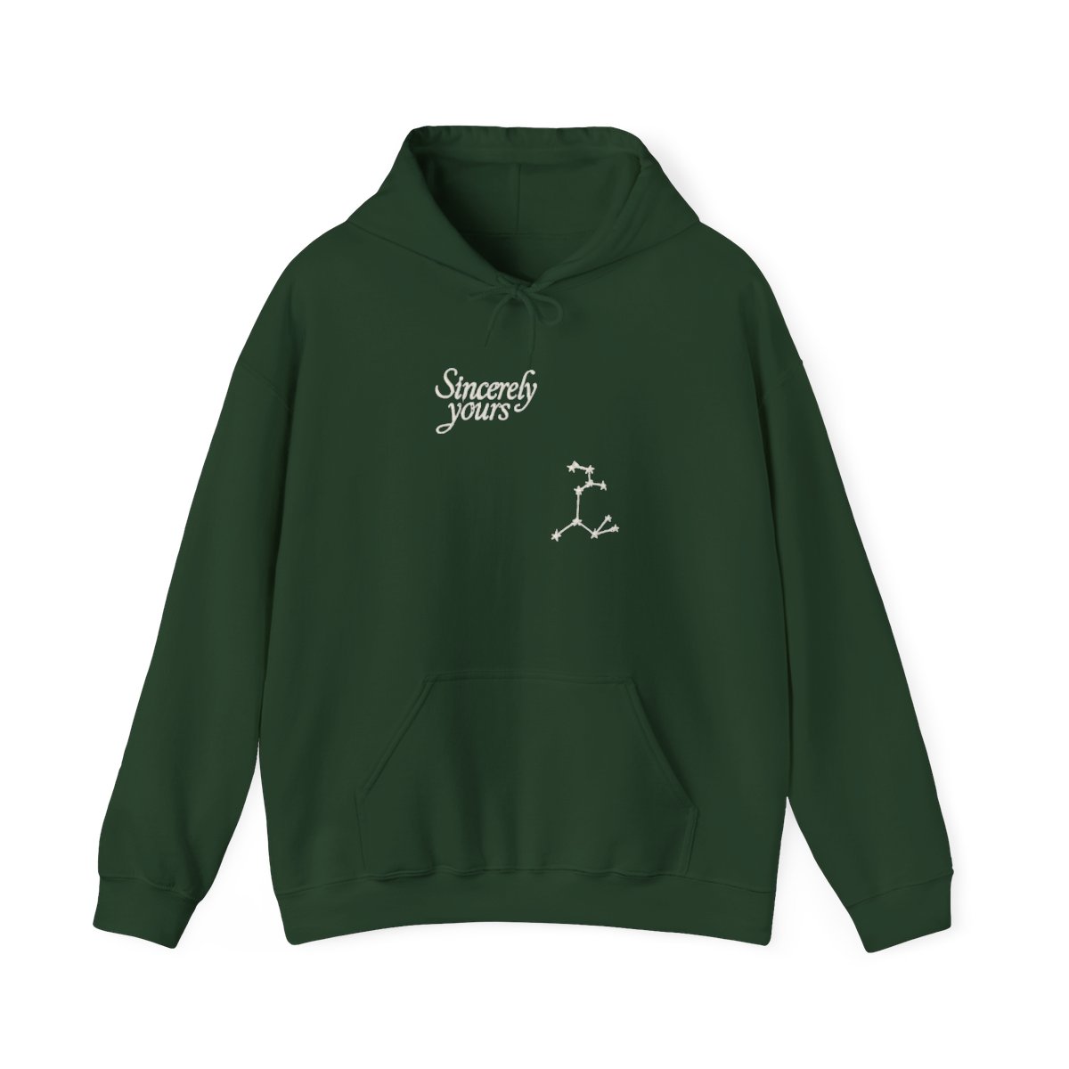 Constellation-print pale blue hoodie with "Sincerely Yours" text and front pocket - alternate angle 5, merchandise