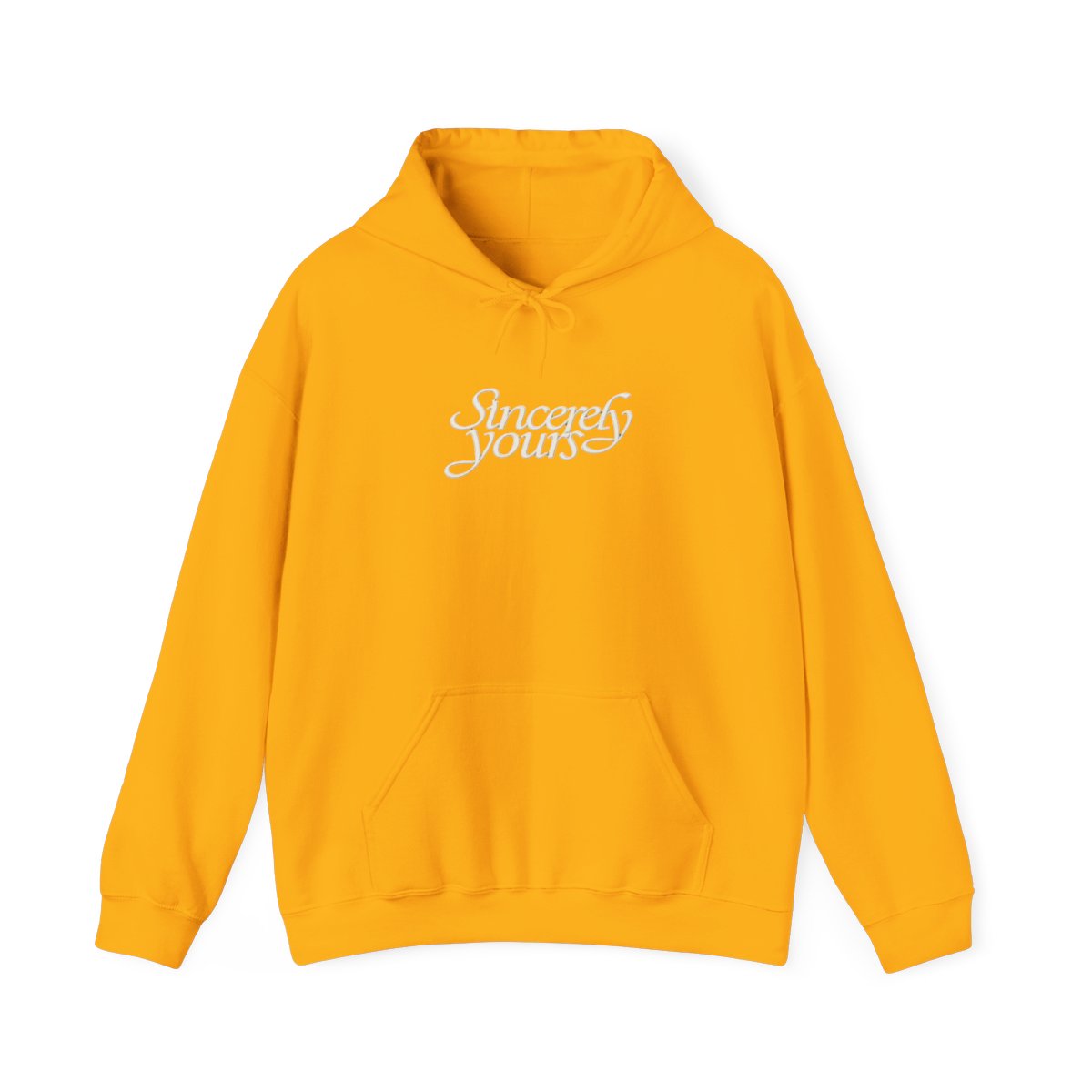 Black hoodie with "Sincerely Yours" cursive text on the chest, kangaroo pocket, drawstrings and sleeve details - alternate angle 5, merchandise
