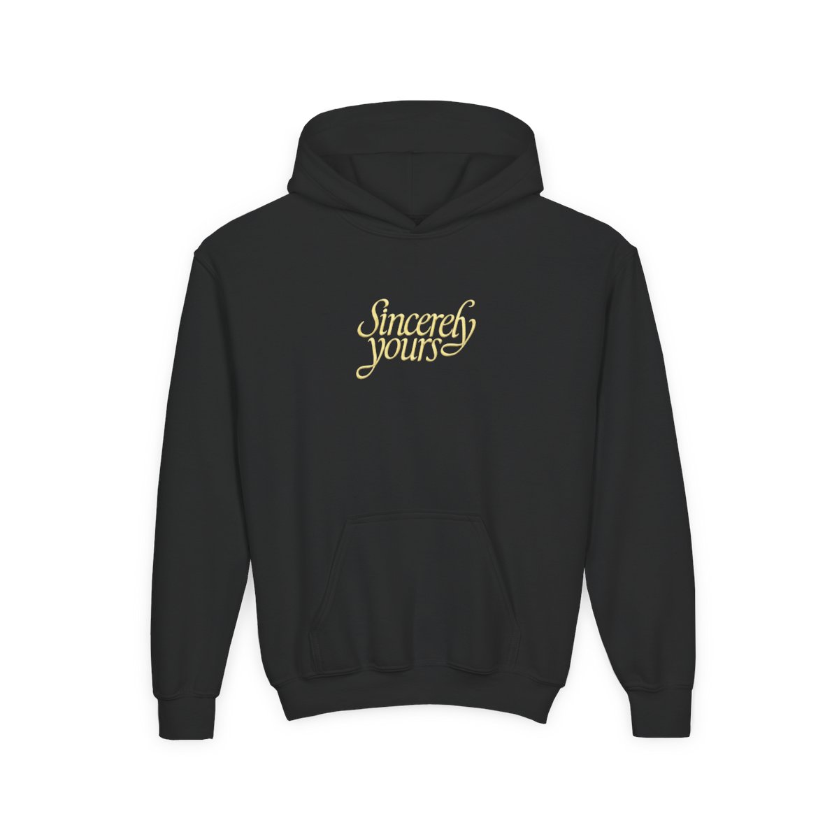 Kids Sincerely Yours Yellow Cursive Light Gray Hoodie with Kangaroo Pocket